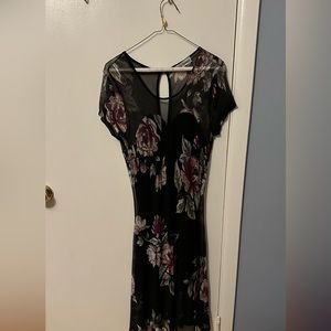 Long Mesh Floral Black Dress
